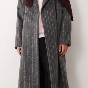 Gray Pinstripes Mens Overcoat With Side Pocket Also One Button To Close
